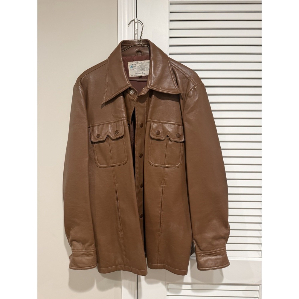Vintage Kmart Mens Faux Leather Jacket Brown 70s Hippie Boho Large RN 42000